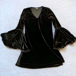VTG ARS Velvet Tunic Top Boho Bell Sleeve Green